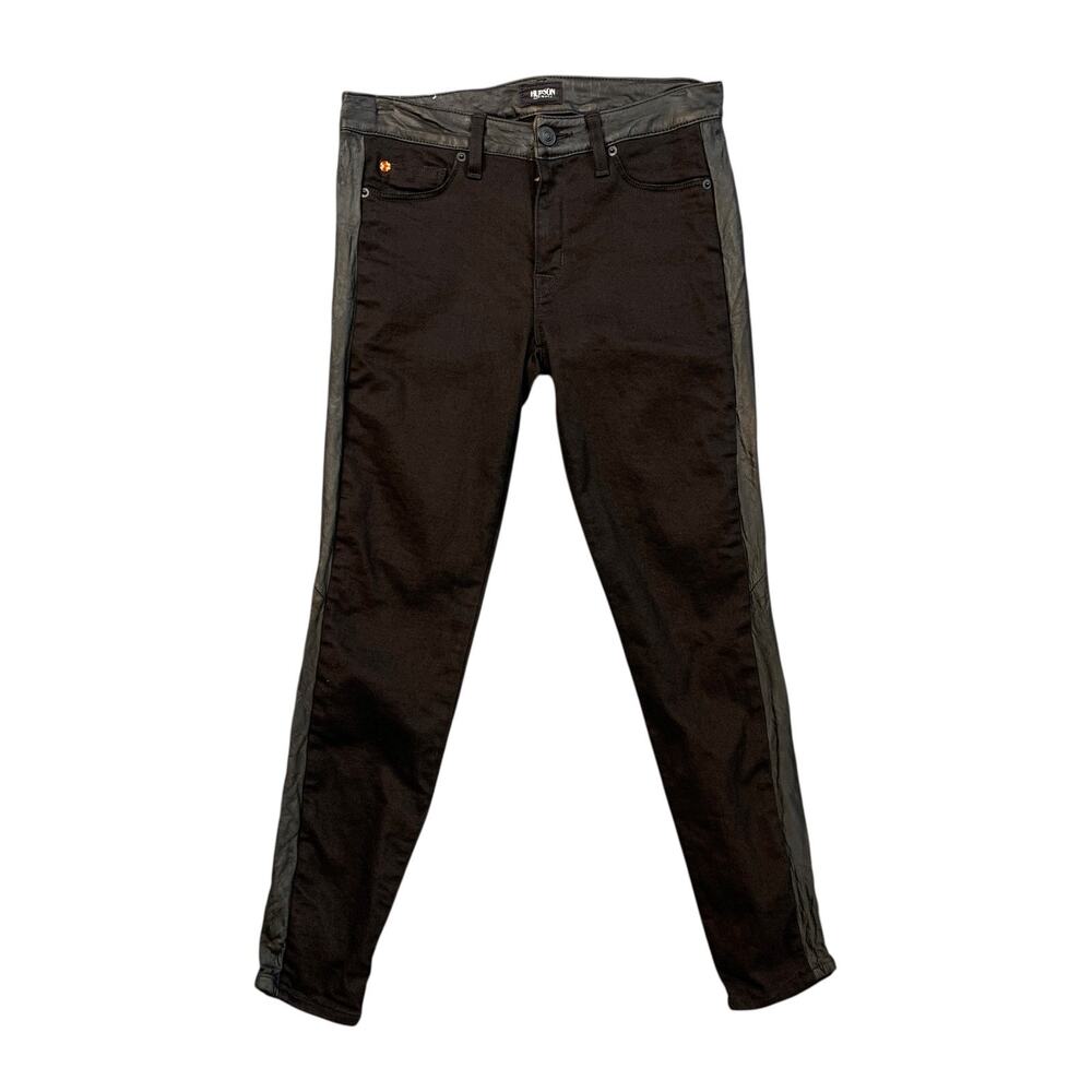 Hudson Jeans Womens 27 Black LeeLoo Super Skinny Side Leather Panels Cropped